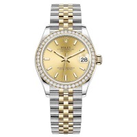 Relógio feminino Rolex Datejust 31 falso em aço inoxidável e ouro amarelo champanhe com moldura de diamante M278383RBR-0014