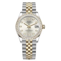 Falso Rolex Datejust 31 aço inoxidável e ouro amarelo prata diamante mostrador moldura de diamante relógio feminino M278383RBR-0020