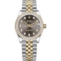 Réplica Rolex Datejust 31 em aço inoxidável e ouro amarelo cinza escuro mostrador de diamante moldura de diamante relógio feminino M278383RBR-0022