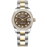 Réplica Rolex Datejust 31 em aço inoxidável e ouro amarelo preto madrepérola mostrador de diamante moldura de diamante relógio feminino M278383RBR-0023