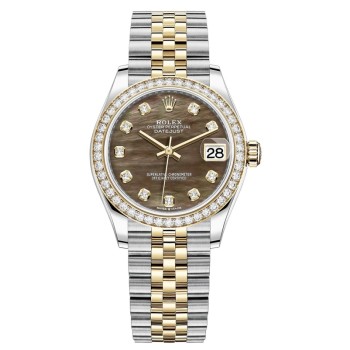 Cópia Rolex Datejust 31 em aço inoxidável e ouro amarelo preto madrepérola mostrador de diamante moldura de diamante relógio feminino M278383RBR-0024