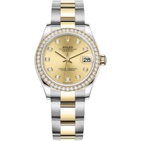 Réplica Rolex Datejust 31 em aço inoxidável e ouro amarelo champanhe mostrador diamante moldura de diamante relógio feminino M278383RBR-0025