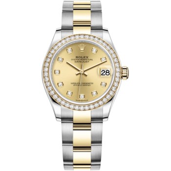 Réplica Rolex Datejust 31 em aço inoxidável e ouro amarelo champanhe mostrador diamante moldura de diamante relógio feminino M278383RBR-0025