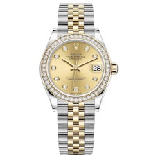 Cópia Rolex Datejust 31 em aço inoxidável e ouro amarelo champanhe mostrador diamante moldura de diamante relógio feminino M278383RBR-0026