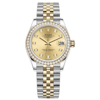 Cópia Rolex Datejust 31 em aço inoxidável e ouro amarelo champanhe mostrador diamante moldura de diamante relógio feminino M278383RBR-0026