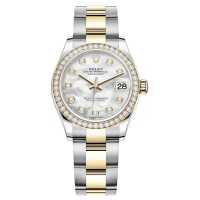 Cópia Rolex Datejust 31 em aço inoxidável e ouro amarelo madrepérola mostrador de diamante moldura de diamante relógio feminino M278383RBR-0027