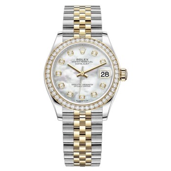 Falso Rolex Datejust 31 em aço inoxidável e ouro amarelo madrepérola mostrador de diamante moldura de diamante relógio feminino M278383RBR-0028