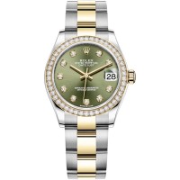 Cópia Rolex Datejust 31 em aço inoxidável e ouro amarelo verde oliva mostrador diamante moldura de diamante relógio feminino M278383RBR-0029