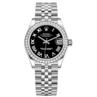 Relógio feminino Rolex Datejust 31 falso em aço inoxidável e ouro branco preto com mostrador romano e moldura de diamante M278384RBR-0002