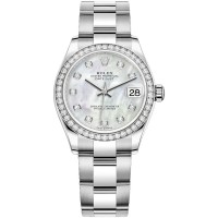 Cópia Rolex Datejust 31 em aço inoxidável e ouro branco madrepérola com mostrador de diamante e moldura de diamante relógio feminino M278384RBR-0007