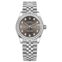 Cópia Rolex Datejust 31 em aço inoxidável e ouro branco cinza escuro com mostrador de diamante e moldura de diamante relógio feminino M278384RBR-0010