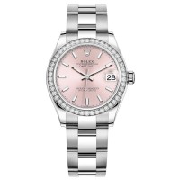 Cópia Rolex Datejust 31 em aço inoxidável e ouro branco com mostrador rosa e moldura de diamante relógio feminino M278384RBR-0017