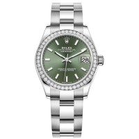 Relógio feminino Rolex Datejust 31 em ouro branco menta verde com moldura de diamante M278384RBR-0021