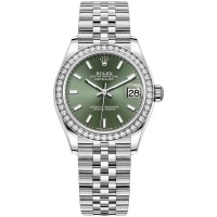 Réplica Rolex Datejust 31 ouro branco menta verde mostrador diamante moldura relógio feminino M278384RBR-0022