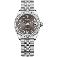 Relógio feminino Rolex Datejust 31 falso em aço inoxidável e ouro branco cinza escuro com mostrador romano e moldura de diamante M278384RBR-0026