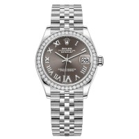 Cópia Rolex Datejust 31 em aço inoxidável e ouro branco cinza escuro pave mostrador romano moldura de diamante relógio feminino M278384RBR-0032