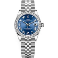 Cópia Rolex Datejust 31 em aço inoxidável e ouro branco azul mostrador romano com moldura de diamante relógio feminino M278384RBR-0037