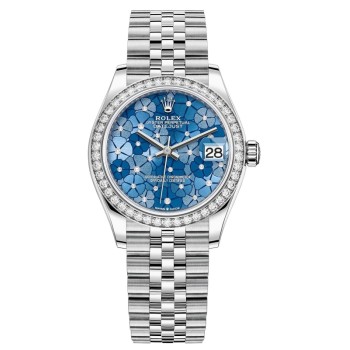 Relógio feminino Rolex Datejust 31 falso em aço inoxidável e ouro branco Azzurro-azul-floral-motivo com mostrador de diamante e moldura de diamante M278384RBR-0040