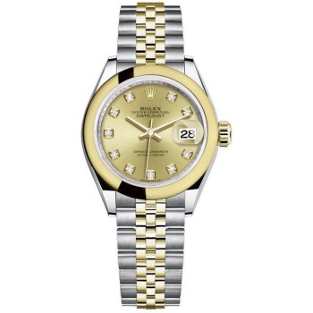 Réplica Rolex Lady-Datejust 28 em aço inoxidável e ouro amarelo com mostrador de diamante champanhe relógio feminino M279163-0011