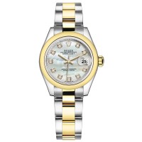 Cópia Rolex Lady-Datejust 28 em aço inoxidável e ouro amarelo madrepérola com mostrador de diamante relógio feminino M279163-0014