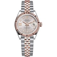 Cópia Rolex Lady-Datejust 28 em aço e ouro Everose Sundust Diamond Dial relógio feminino M279171-0019