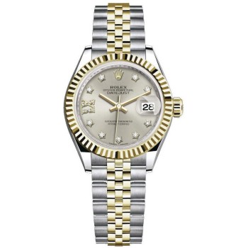 Réplica Rolex Lady-Datejust 28 em aço inoxidável e ouro amarelo prata estrela diamante mostrador feminino relógio M279173-0003