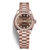 Relógio feminino Rolex Lady-Datejust 28 com mostrador de diamante e chocolate Everose Gold M279175-0016