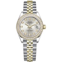 Relógio feminino Rolex Lady-Datejust 28 falso em aço inoxidável e ouro amarelo prata diamante mostrador M279383RBR-0007