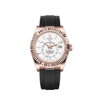 Cópia Rolex Sky-Dweller 18kt Everose ouro branco mostrador OysterFlex pulseira de borracha relógio masculino M326235-0004