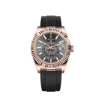 Réplica Rolex Sky-Dweller 18kt Everose Gold Slate Dial OysterFlex pulseira de borracha relógio masculino M326235-0006