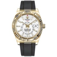 Cópia Rolex Sky-Dweller 42 mm 18kt ouro amarelo branco mostrador pulseira de borracha relógio masculino M326238-0006