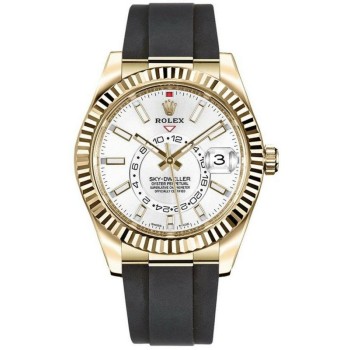 Cópia Rolex Sky-Dweller 42 mm 18kt ouro amarelo branco mostrador pulseira de borracha relógio masculino M326238-0006