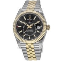 Copiar Rolex Sky-Dweller Black Dial Black Yellow Gold & amp; Relógio masculino de aço inoxidável M326933-0005