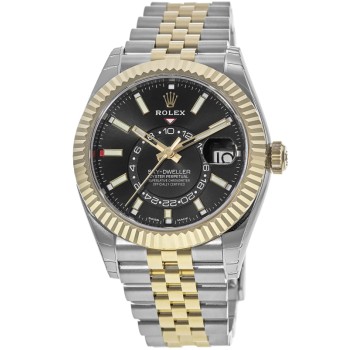 Copiar Rolex Sky-Dweller Black Dial Black Yellow Gold & amp; Relógio masculino de aço inoxidável M326933-0005