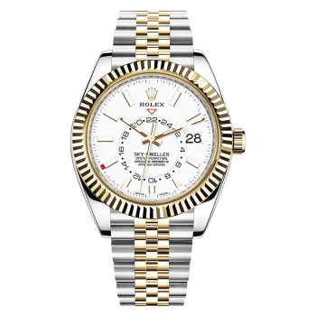 Copiar Rolex Sky-Dweller mostrador branco ouro amarelo e amp; Relógio masculino com pulseira Jubileu de aço M326933-0010-SD