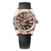 Relógio masculino Rolex Sky-Dweller em ouro rosa com mostrador chocolate Oysterflex falso M336235-0002