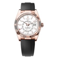 Réplica Rolex Sky-Dweller ouro rosa mostrador branco relógio masculino Oysterflex M336235-0003