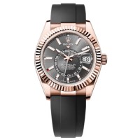 Copiar relógio masculino Rolex Sky-Dweller em ouro rosa com mostrador em ardósia Oysterflex M336235-0004