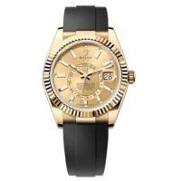 Réplica Rolex Sky-Dweller em ouro amarelo com mostrador champanhe Oysterflex relógio masculino M336238-0001