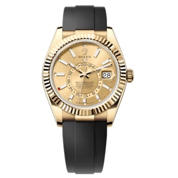 Réplica Rolex Sky-Dweller em ouro amarelo com mostrador champanhe Oysterflex relógio masculino M336238-0001