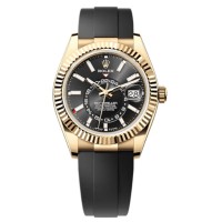 Cópia Rolex Sky-Dweller ouro amarelo mostrador preto relógio masculino Oysterflex M336238-0002