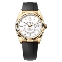 Relógio masculino Rolex Sky-Dweller falso, ouro amarelo, mostrador branco, Oysterflex M336238-0003