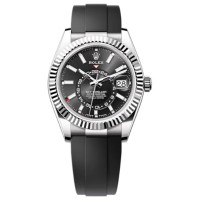 Relógio masculino Rolex Sky-Dweller falso, ouro branco, mostrador preto, Oysterflex M336239-0002