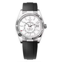 Réplica Rolex Sky-Dweller ouro branco mostrador branco relógio masculino Oysterflex M336239-0003