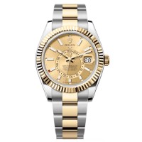 Réplica Rolex Sky-Dweller Amarelo Rolesor Champagne Dial Oyster Relógio Masculino M336933-0001