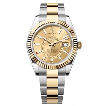 Réplica Rolex Sky-Dweller Amarelo Rolesor Champagne Dial Oyster Relógio Masculino M336933-0001