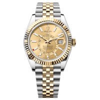 Relógio masculino Rolex Sky-Dweller amarelo Rolesor champanhe com mostrador jubileu falso M336933-0002