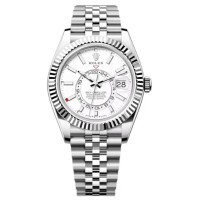 Copiar relógio masculino Rolex Sky-Dweller Rolesor branco com mostrador branco Jubilee M336934-0004