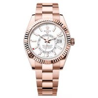 Relógio masculino Rolex Sky-Dweller falso em ouro rosa com mostrador branco Oyster M336935-0003