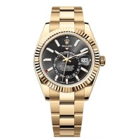 Réplica Rolex Sky-Dweller ouro amarelo mostrador preto relógio masculino Oyster M336938-0002